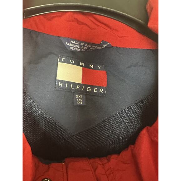 Vtg 90s Tommy Hilfiger Spell Out Flag on Sleeve Full Zip Hooded Jacket XXL *Flaw - Picture 5 of 13